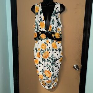 Yellow Rose body on ruched dress